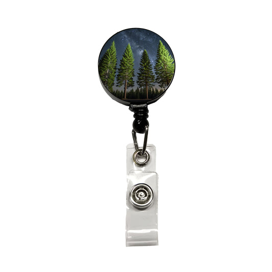 Pine Trees Star Packed Sky Retractable ID Key Card Name Tag Badge Holder with Clip
