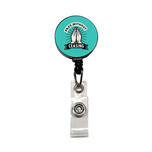 Pray Without Ceasing Prayer Bible Verse Retractable ID Key Card Name Tag Badge Holder with Clip