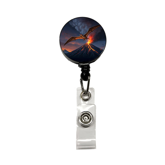 Pterodactylus Volcano Erupting Dinosaur Retractable ID Key Card Name Tag Badge Holder with Clip