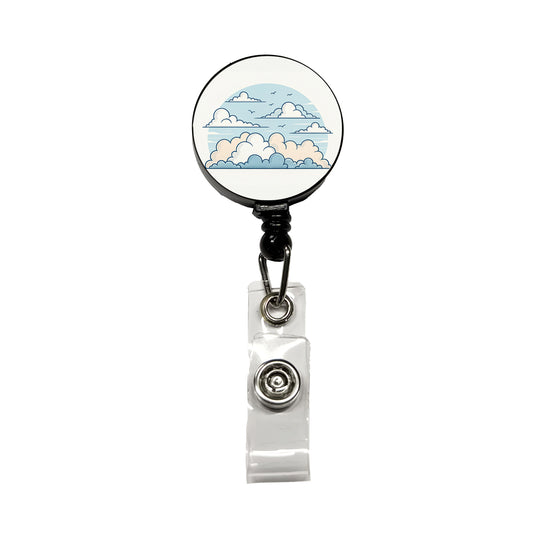 Puffy Clouds Minimalist Cute Sky Retractable ID Key Card Name Tag Badge Holder with Clip