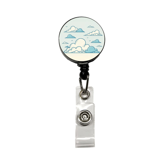 Puffy Clouds Minimalist Style Retractable ID Key Card Name Tag Badge Holder with Clip