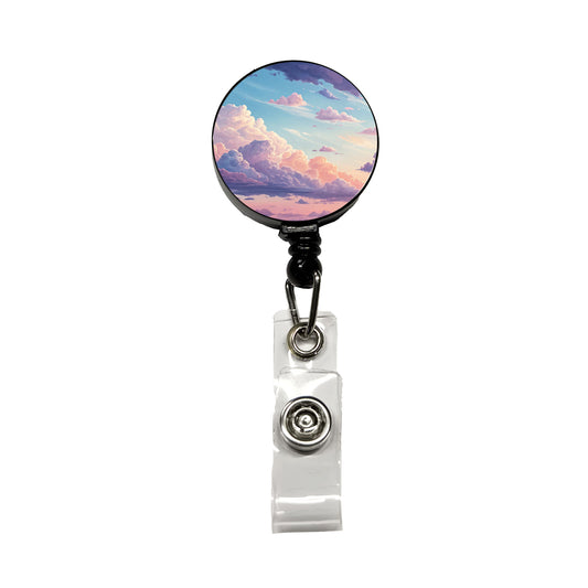 Puffy Clouds Pastel Sky Stunning Retractable ID Key Card Name Tag Badge Holder with Clip
