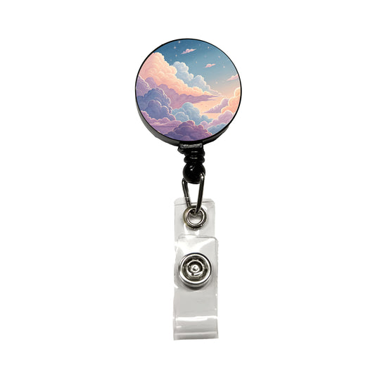 Puffy Clouds Sky Pastel Beautiful Retractable ID Key Card Name Tag Badge Holder with Clip