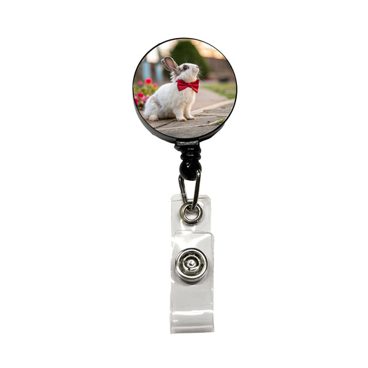 Rabbit Wearing Bow Tie Funny Easter Retractable ID Key Card Name Tag Badge Holder with Clip