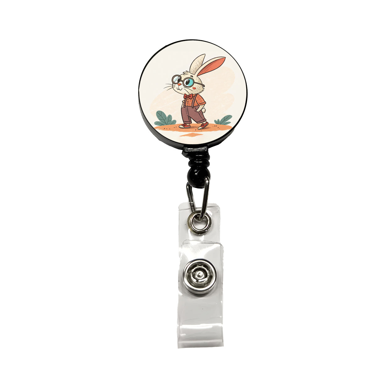 Rabbit Wearing Glasses Nerdy Cute Easter Retractable ID Key Card Name Tag Badge Holder with Clip
