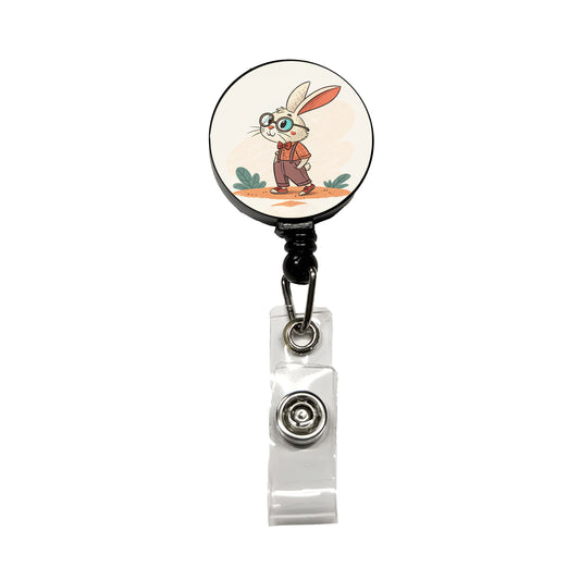 Rabbit Wearing Glasses Nerdy Cute Easter Retractable ID Key Card Name Tag Badge Holder with Clip