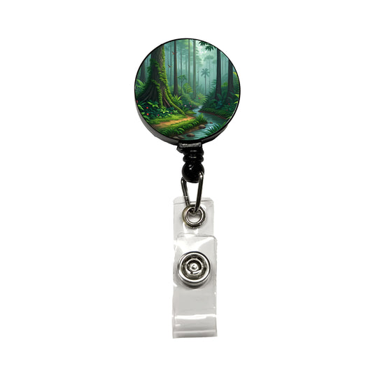 Rain Forest Beautiful Stream Retractable ID Key Card Name Tag Badge Holder with Clip