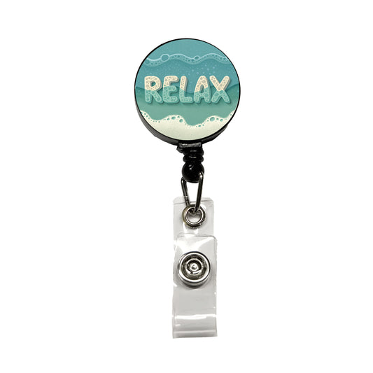 Relax Sea Foam Ocean Beach Retractable ID Key Card Name Tag Badge Holder with Clip
