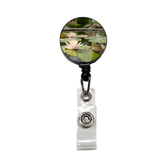Relaxed Frog On A Lily Pad Retractable ID Key Card Name Tag Badge Holder with Clip