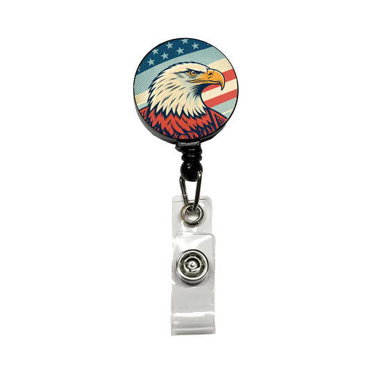 Retro Bald Eagle Patriotic USA United States Of America Retractable ID Key Card Name Tag Badge Holder with Clip