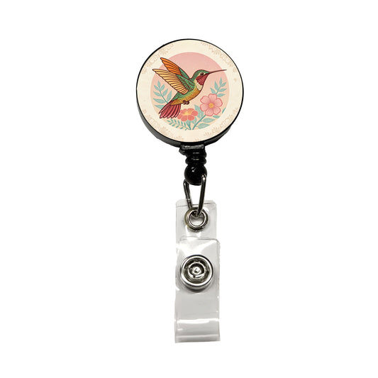 Retro Hummingbird Beautiful Retractable ID Key Card Name Tag Badge Holder with Clip