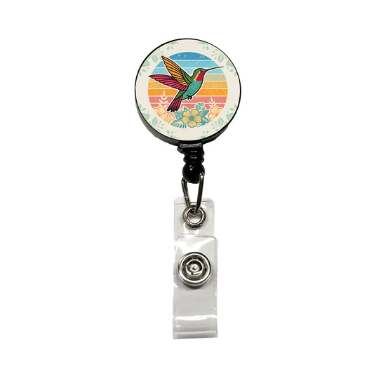 Retro Hummingbird Colorful Retractable ID Key Card Name Tag Badge Holder with Clip