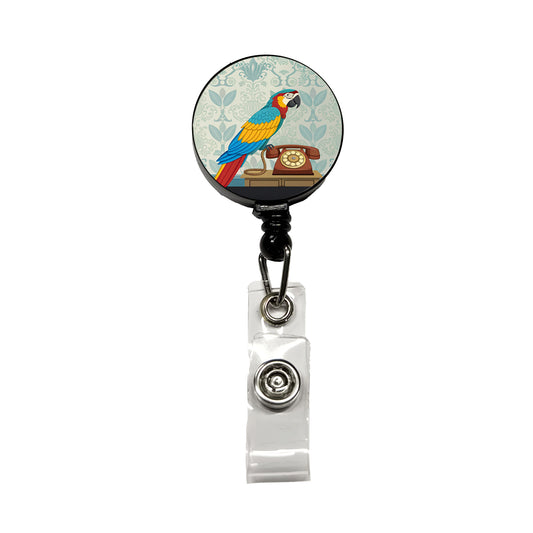 Retro Macaw Colorful Bird Retractable ID Key Card Name Tag Badge Holder with Clip