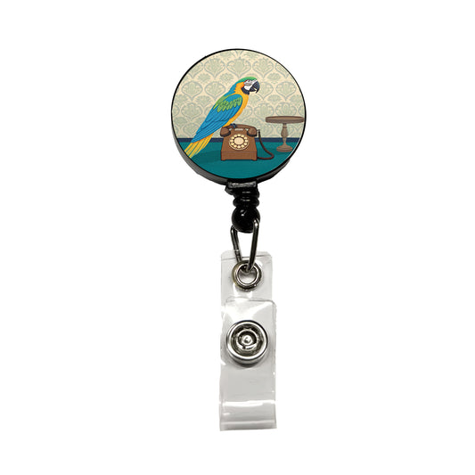 Retro Macaw Phone Bird Retractable ID Key Card Name Tag Badge Holder with Clip