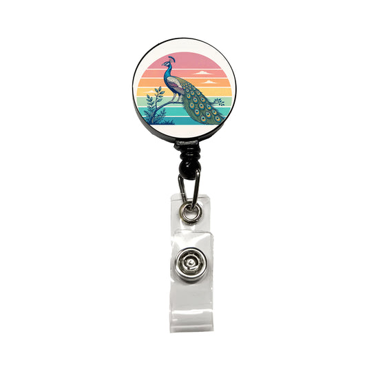 Retro Peacock Retractable ID Key Card Name Tag Badge Holder with Clip