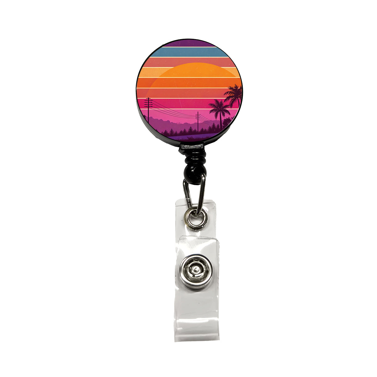 Retro Sunset Stripes Retractable ID Key Card Name Tag Badge Holder with Clip