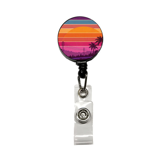Retro Sunset Stripes Retractable ID Key Card Name Tag Badge Holder with Clip