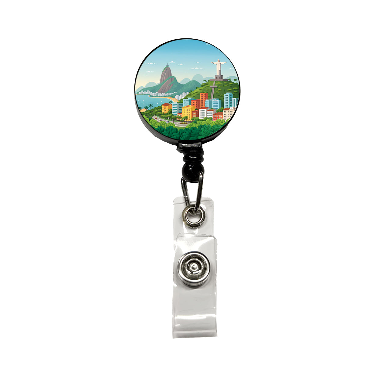 Rio De Janeiro Brazil Travel Drawing Retractable ID Key Card Name Tag Badge Holder with Clip