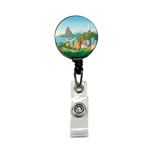 Rio De Janeiro Brazil Travel Drawing Retractable ID Key Card Name Tag Badge Holder with Clip