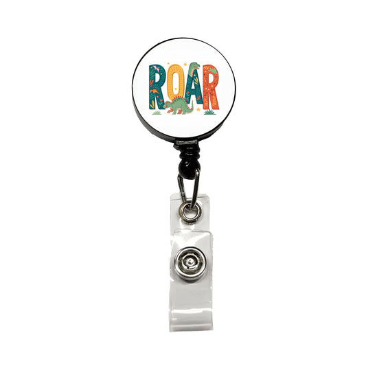 Roar Bold Colorful Dinosaurs Cute Retractable ID Key Card Name Tag Badge Holder with Clip