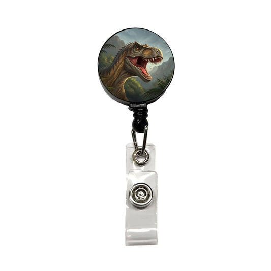 Roaring Allosaurus Dinosaur Mountains Retractable ID Key Card Name Tag Badge Holder with Clip