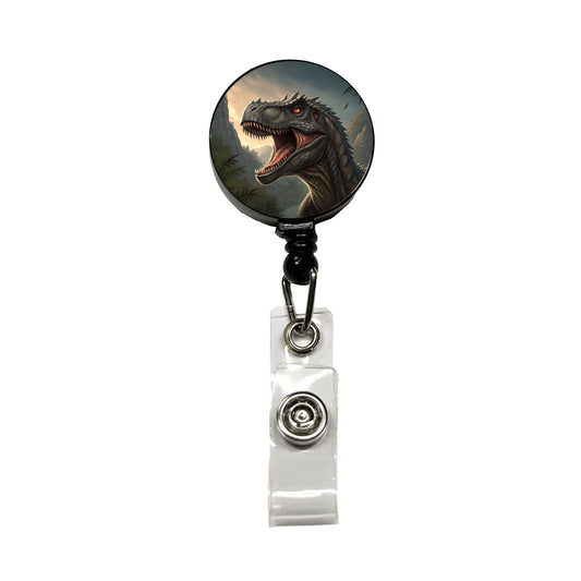Roaring Allosaurus Dinosaur Retractable ID Key Card Name Tag Badge Holder with Clip