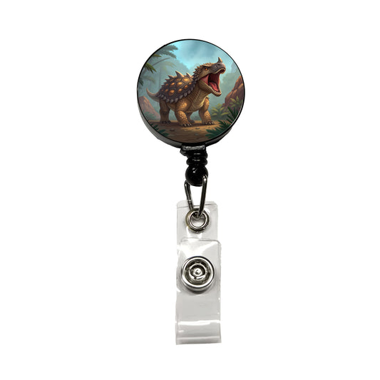 Roaring Ankylosaurus Dinosaur Mountains Retractable ID Key Card Name Tag Badge Holder with Clip