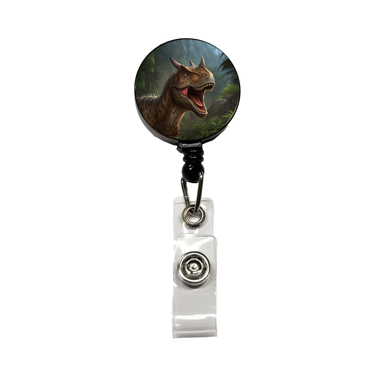 Roaring Carnotaurus Dinosaur Scary Retractable ID Key Card Name Tag Badge Holder with Clip