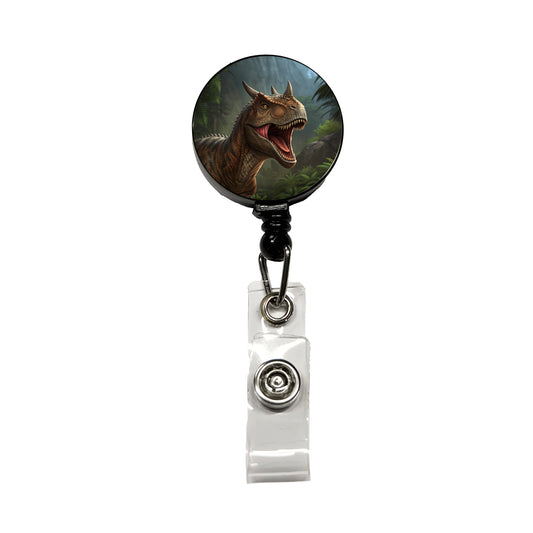 Roaring Carnotaurus Dinosaur Scary Retractable ID Key Card Name Tag Badge Holder with Clip