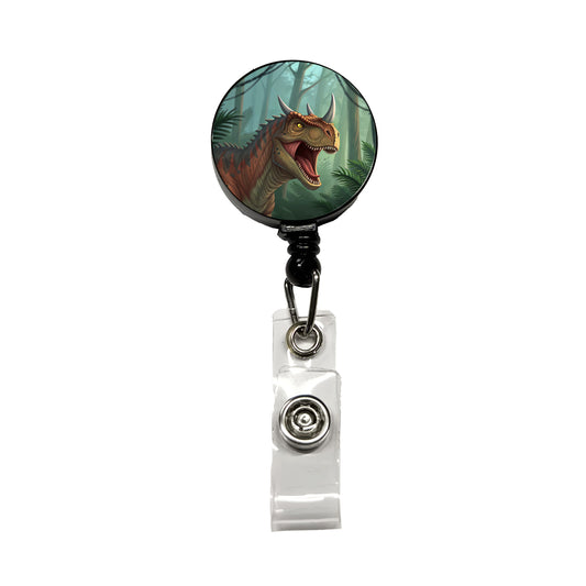 Roaring Carnotaurus Dinosaur Retractable ID Key Card Name Tag Badge Holder with Clip