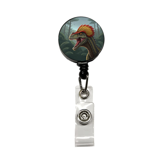 Roaring Dilophosaurus Dinosaur Scary Retractable ID Key Card Name Tag Badge Holder with Clip