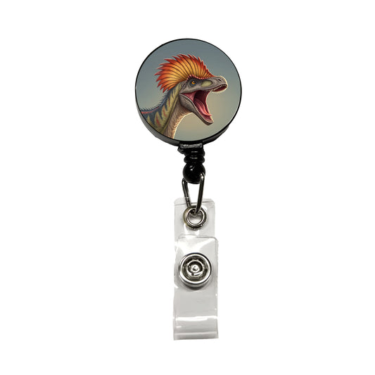 Roaring Dilophosaurus Dinosaur Retractable ID Key Card Name Tag Badge Holder with Clip