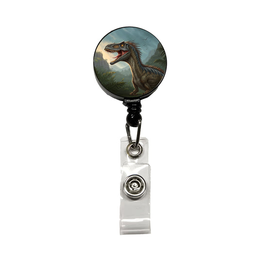 Roaring Eoraptor Dinosaur Retractable ID Key Card Name Tag Badge Holder with Clip