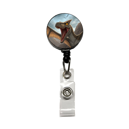Roaring Pterodactylus Dinosaur Flying Retractable ID Key Card Name Tag Badge Holder with Clip