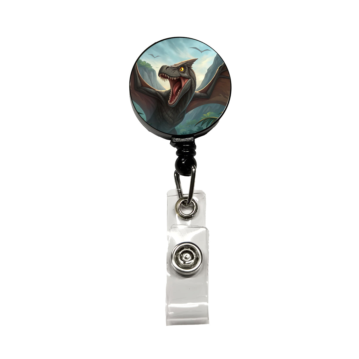 Roaring Pterodactylus Dinosaur Retractable ID Key Card Name Tag Badge Holder with Clip