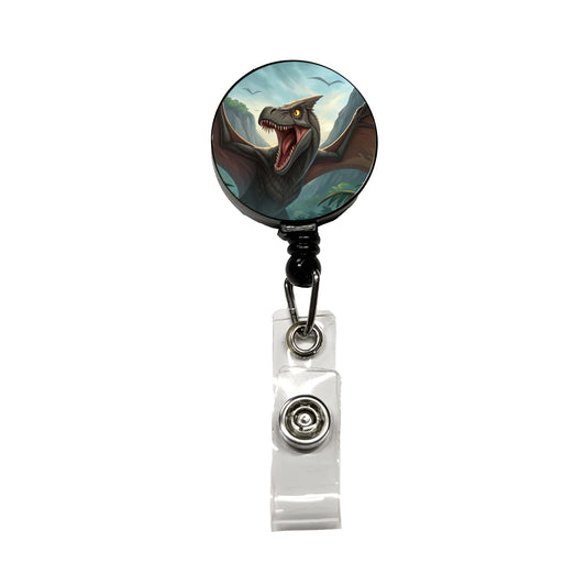 Roaring Pterodactylus Dinosaur Retractable ID Key Card Name Tag Badge Holder with Clip