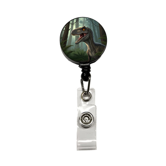 Roaring Raptor Dinosaur Forest Retractable ID Key Card Name Tag Badge Holder with Clip