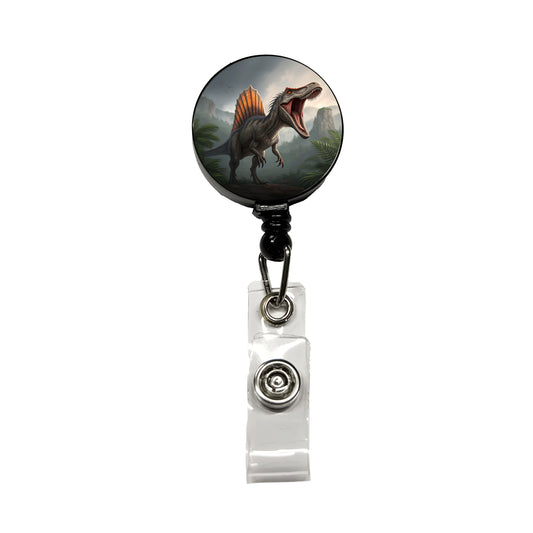 Roaring Spinosaurus Dinosaur Scary Retractable ID Key Card Name Tag Badge Holder with Clip