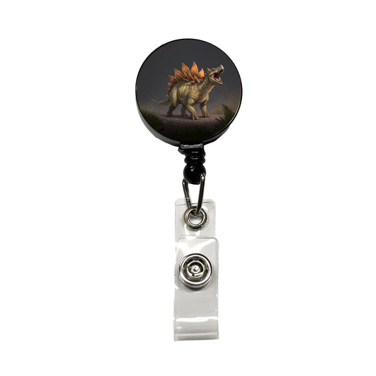 Roaring Stegosaurus Dinosaur Protective Retractable ID Key Card Name Tag Badge Holder with Clip