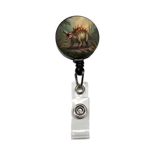 Roaring Stegosaurus Dinosaur Scary Retractable ID Key Card Name Tag Badge Holder with Clip