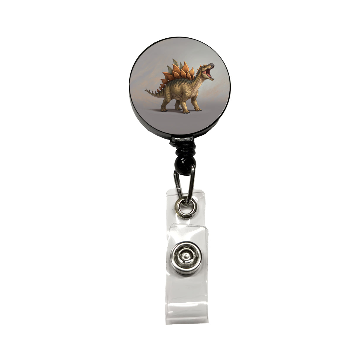 Roaring Stegosaurus Dinosaur Retractable ID Key Card Name Tag Badge Holder with Clip