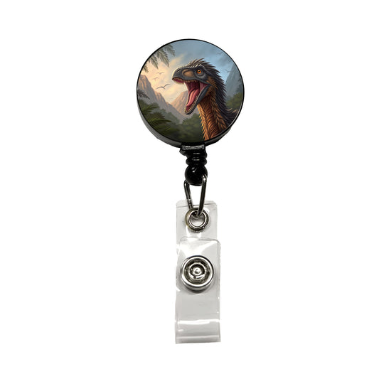 Roaring Therizinosaurus Dinosaur Jungle Retractable ID Key Card Name Tag Badge Holder with Clip
