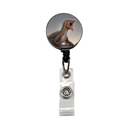 Roaring Therizinosaurus Dinosaur Scary Retractable ID Key Card Name Tag Badge Holder with Clip