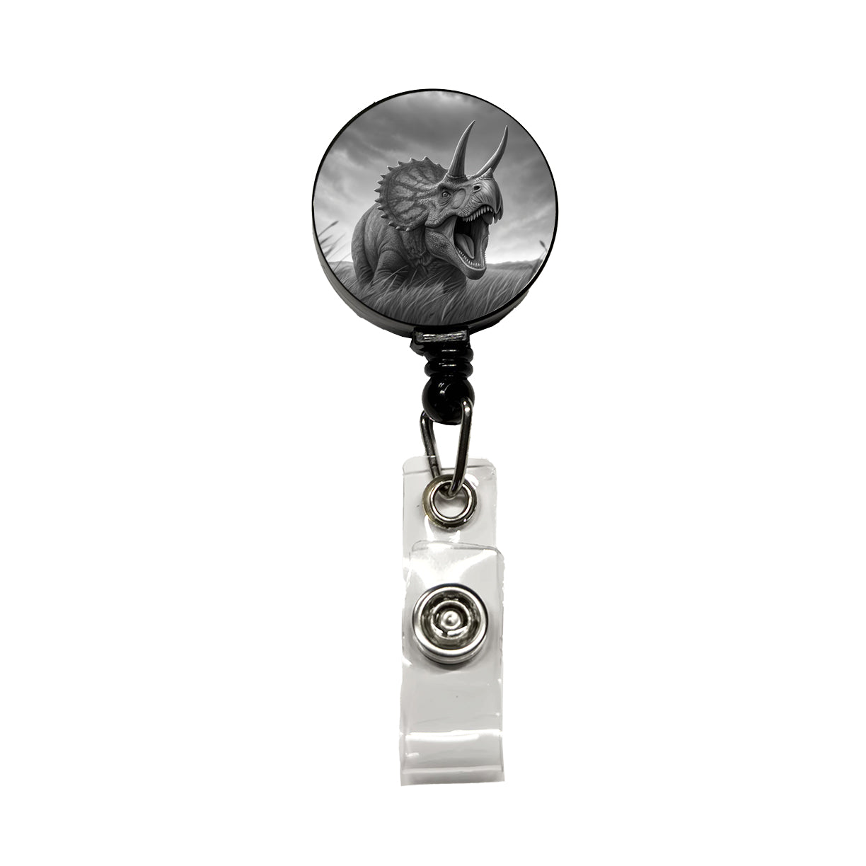 Roaring Triceratops Dinosaur Gray Retractable ID Key Card Name Tag Badge Holder with Clip
