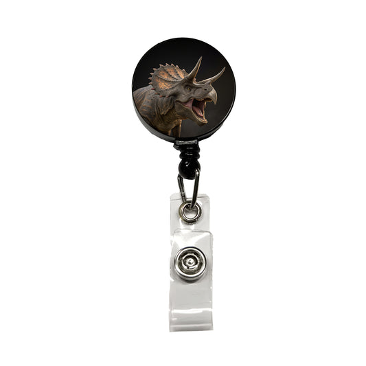 Roaring Triceratops Dinosaur Realistic Retractable ID Key Card Name Tag Badge Holder with Clip