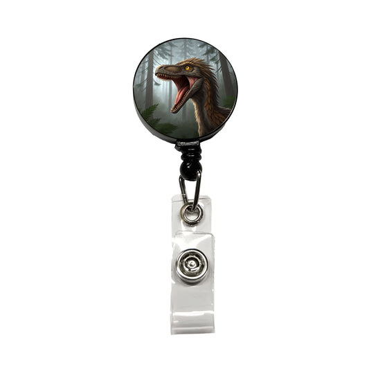 Roaring Troodon Dinosaur Forest Retractable ID Key Card Name Tag Badge Holder with Clip