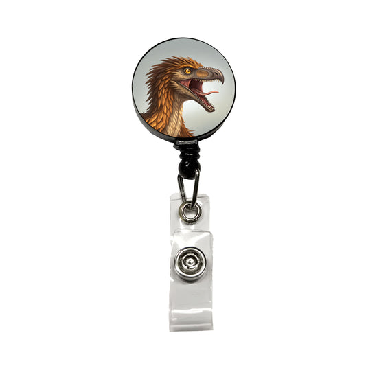 Roaring Troodon Dinosaur Retractable ID Key Card Name Tag Badge Holder with Clip