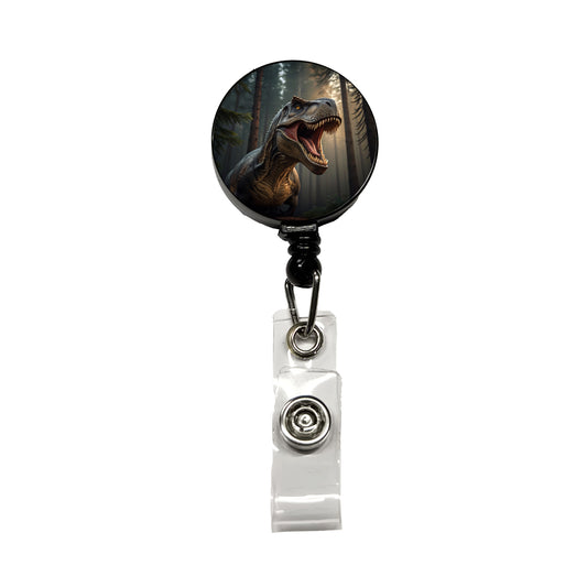 Roaring Tyrannosaurus Rex Dinosaur Retractable ID Key Card Name Tag Badge Holder with Clip