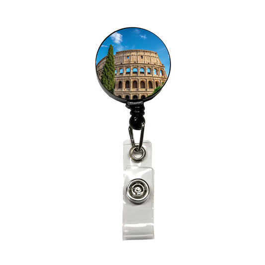 Rome Italy Colosseum Travel History Retractable ID Key Card Name Tag Badge Holder with Clip