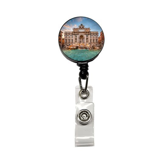 Rome Italy Trevi Fountain Travel History Retractable ID Key Card Name Tag Badge Holder with Clip